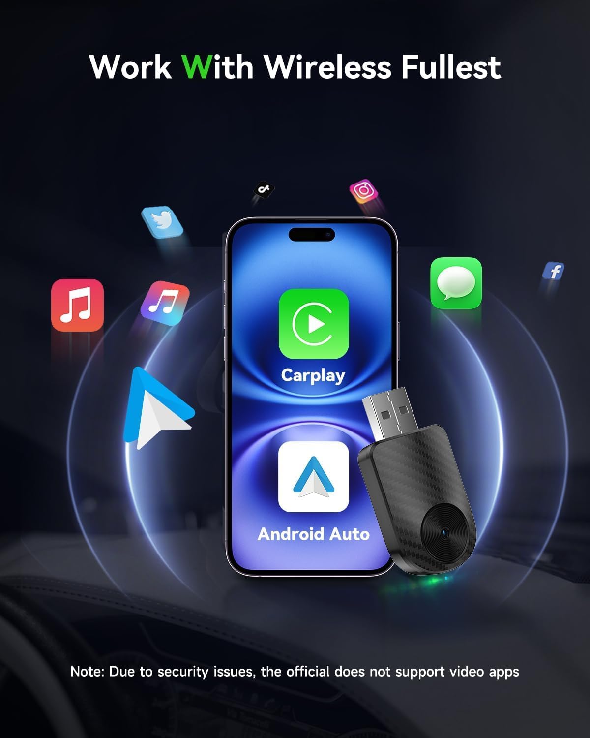 2-in-1 Apple CarPlay & Android Auto Wireless Adapter - 2025 Upgraded Mini Dongle with USB-C, Plug & Play Seamlessly Converts Factory Wired to Wireless, Fast Auto-Connect No Delay for Cars 2016+