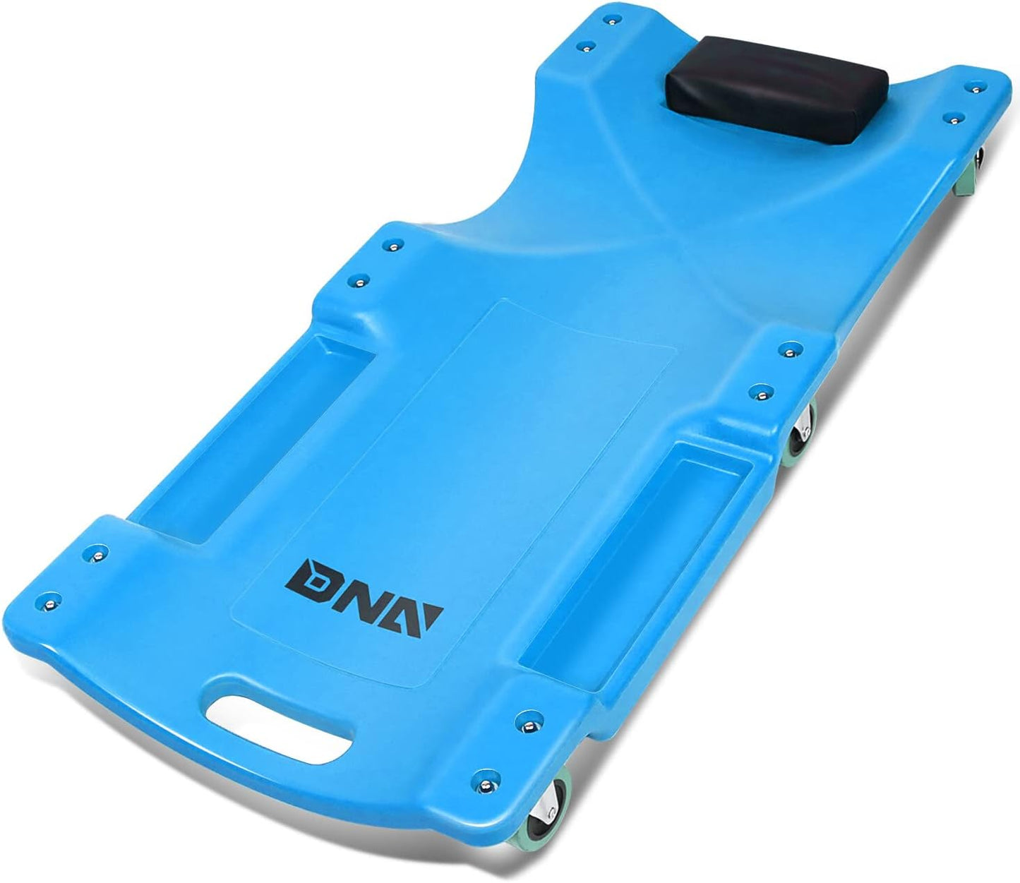 DNA MOTORING 40Inch Low Profile Plastic Rolling Garage Shop Creeper with Padded Headrest,Tool Trays & 6pcs Casters,Blue, TOOLS-00217