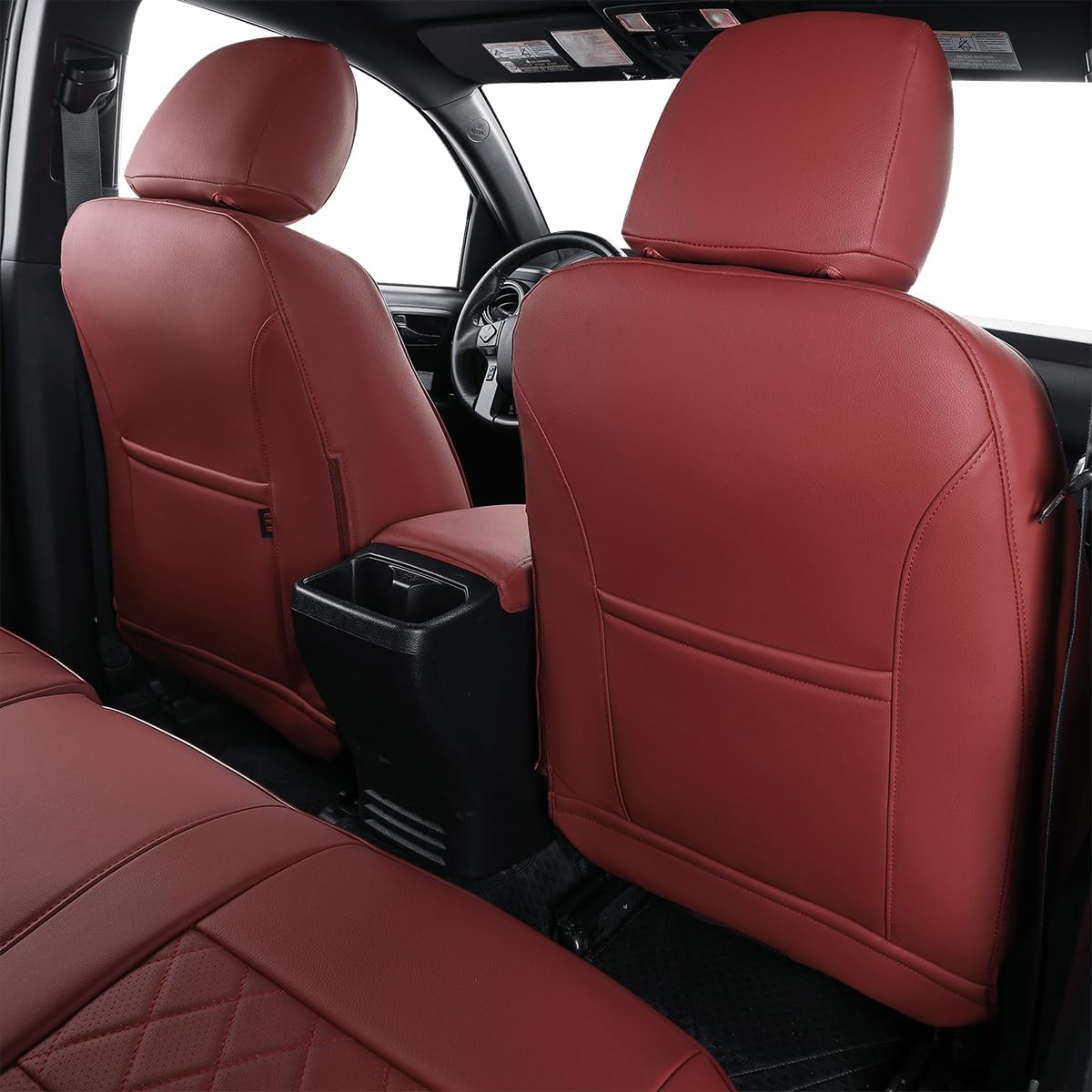 EKR Custom Fit Tacoma Rear Car Seat Covers for Select Toyota Tacoma (Petrol) 2024 2025 Double cab SR,SR5,TRD Sport,TRD Off-Road,Limited - Second Row Only,Leather (Burgundy)