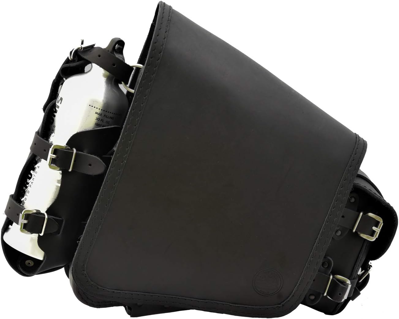 Outsider, motorcycle leather saddle bag for Harley Softail, tool bag with bottle pocket