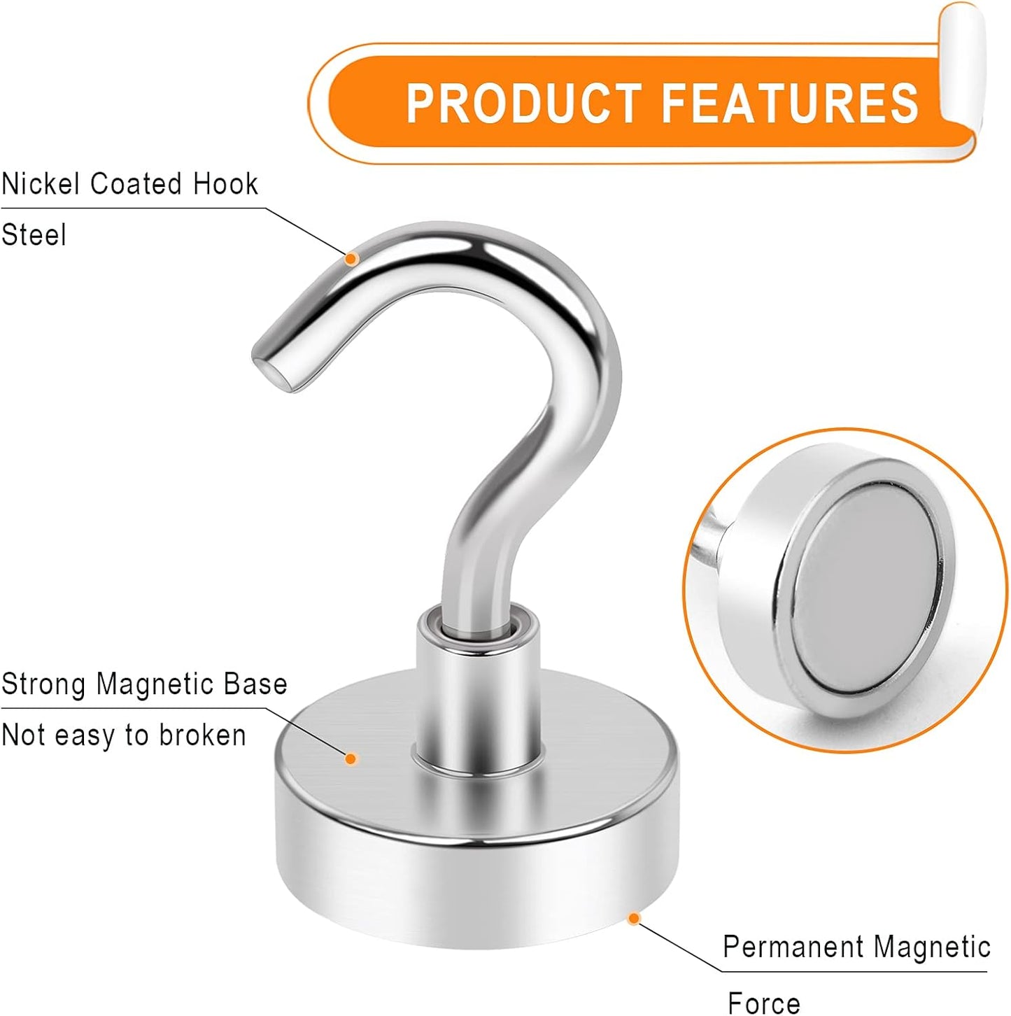 MIKEDE Magnetic Hooks, 28Lbs+ Strong Magnetic Hooks Heavy Duty for Cruise Cabins, Super Hanging Hooks Neodymium Magnets with Hook for Fridge, Grill, Toolbox, Storage, Pack of 4