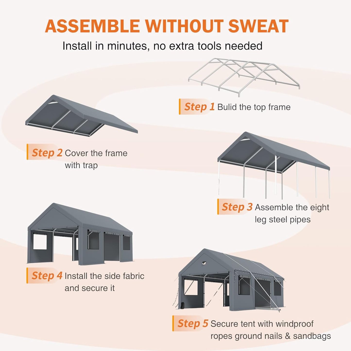 Carports 10X20 Heavy Duty，Portable Car Port Garage，Carport Canopy with Side Doors，Outdoor Car Shelter All Weather,Grey
