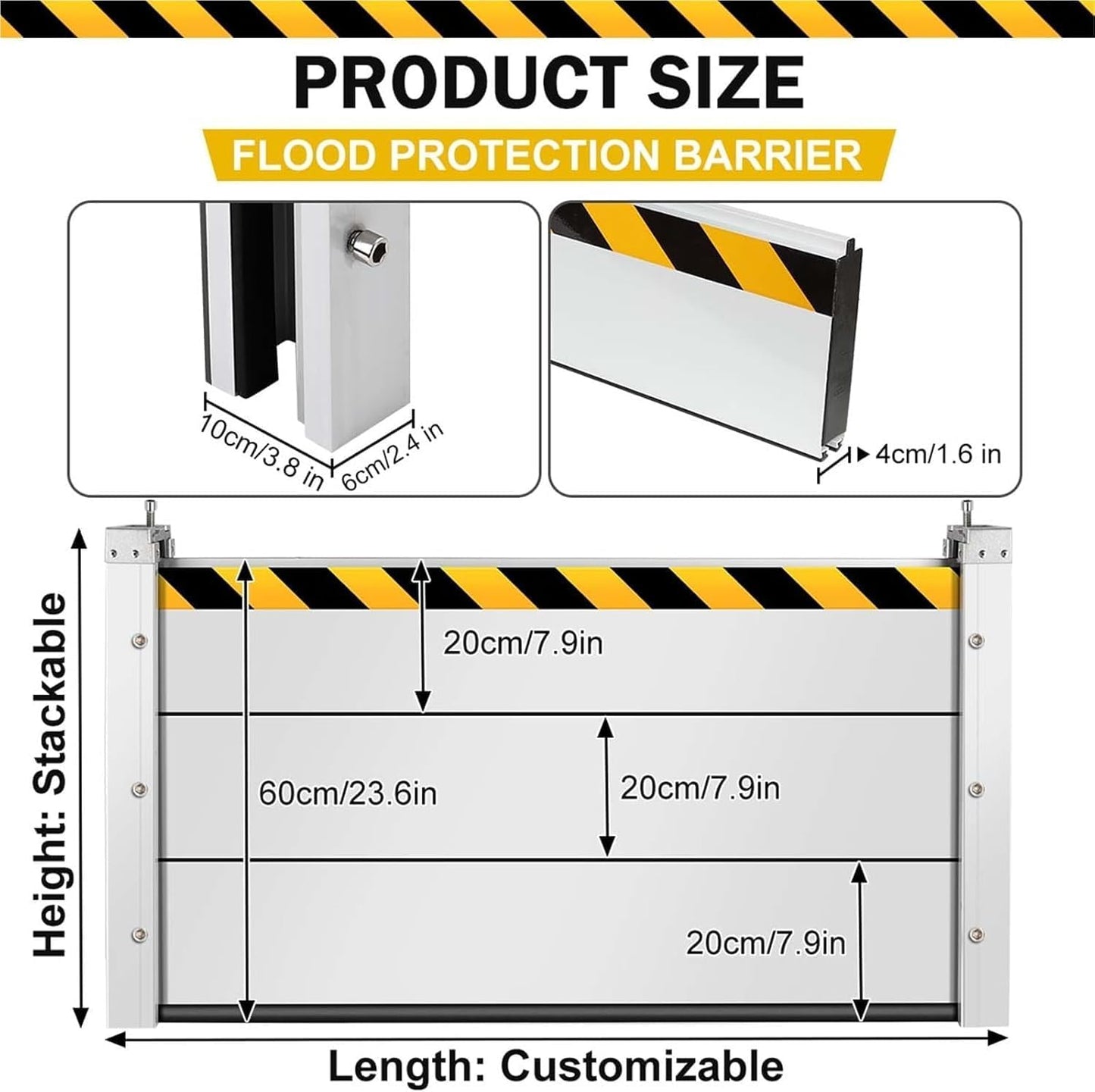 Reusable Heavy Duty Aluminum Flood Barriers for Home Exterior, Flood Protection Barriers Water Barrier Door Quick Detachable Garage Doors Detachable Mobile Rain Water Baffle ( H 55.1 inch L 3FT)