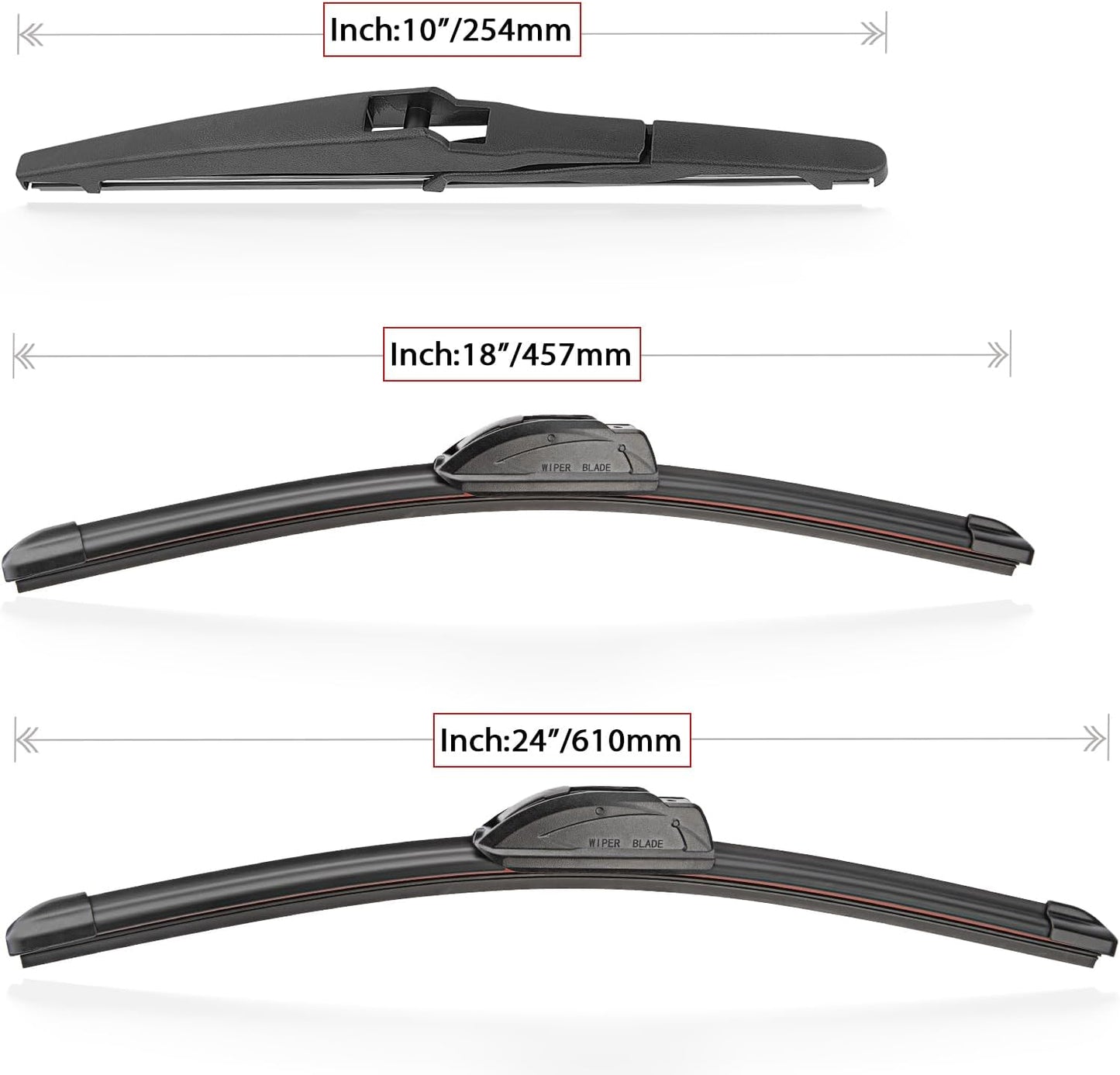 Windshield Wiper Blade Set Replacement for 2018-2022 Jeep Compass Original Equipment Replacement Front Wiper Blades-24"/18"/10" (Set of 3) U/J Hook