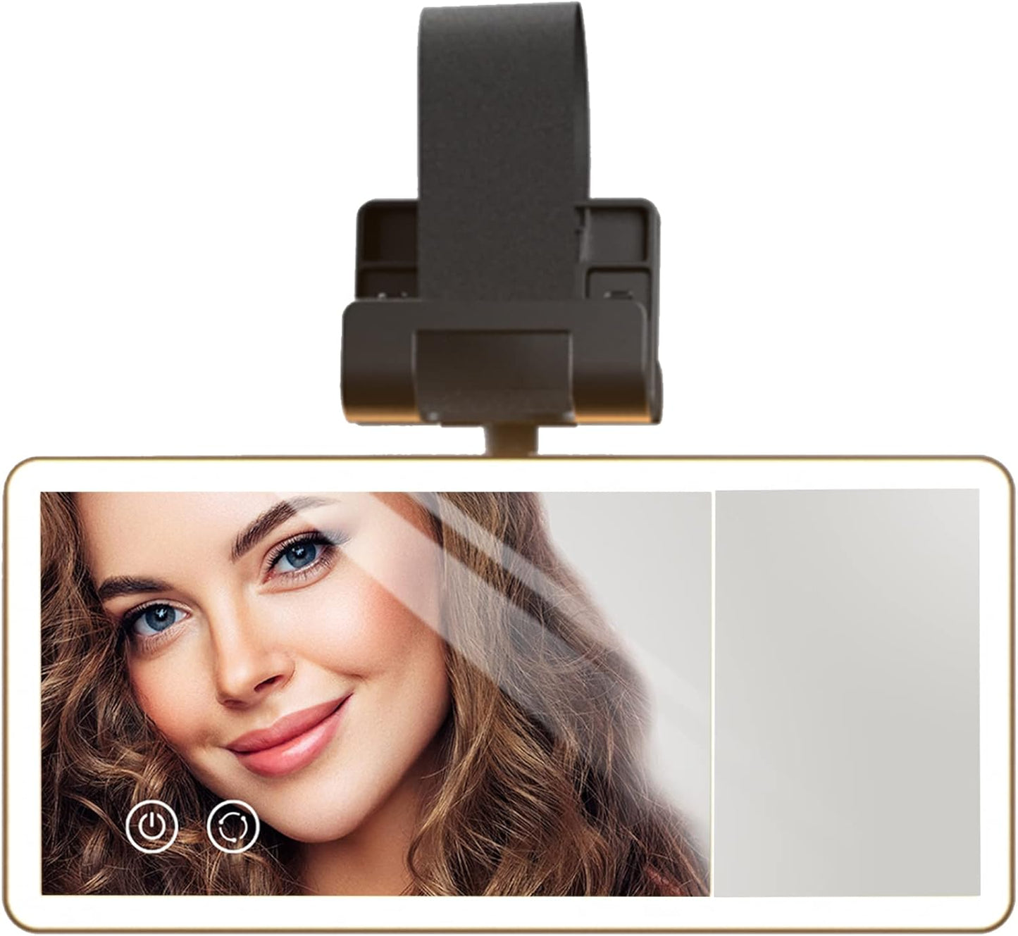 Car Sun Visor Vanity Mirror with Dimmable Led Light, Rechargeable 360° Adjustable Angle Rearview Big Makeup Mirror For Truck SUV, Rectangular, Black