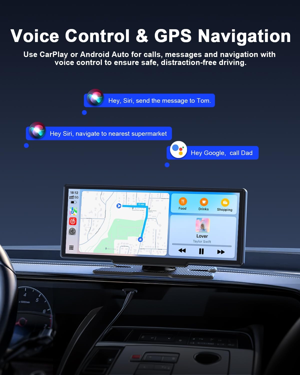 8.1'' Wireless Apple Carplay Screen for Car, Android Auto with Backup Camera, Portable Car Stereo Touchscreen with OTA/GPS Navigation/Mirror Link/Voice Control/Bluetooth/AUX/FM/WiFi