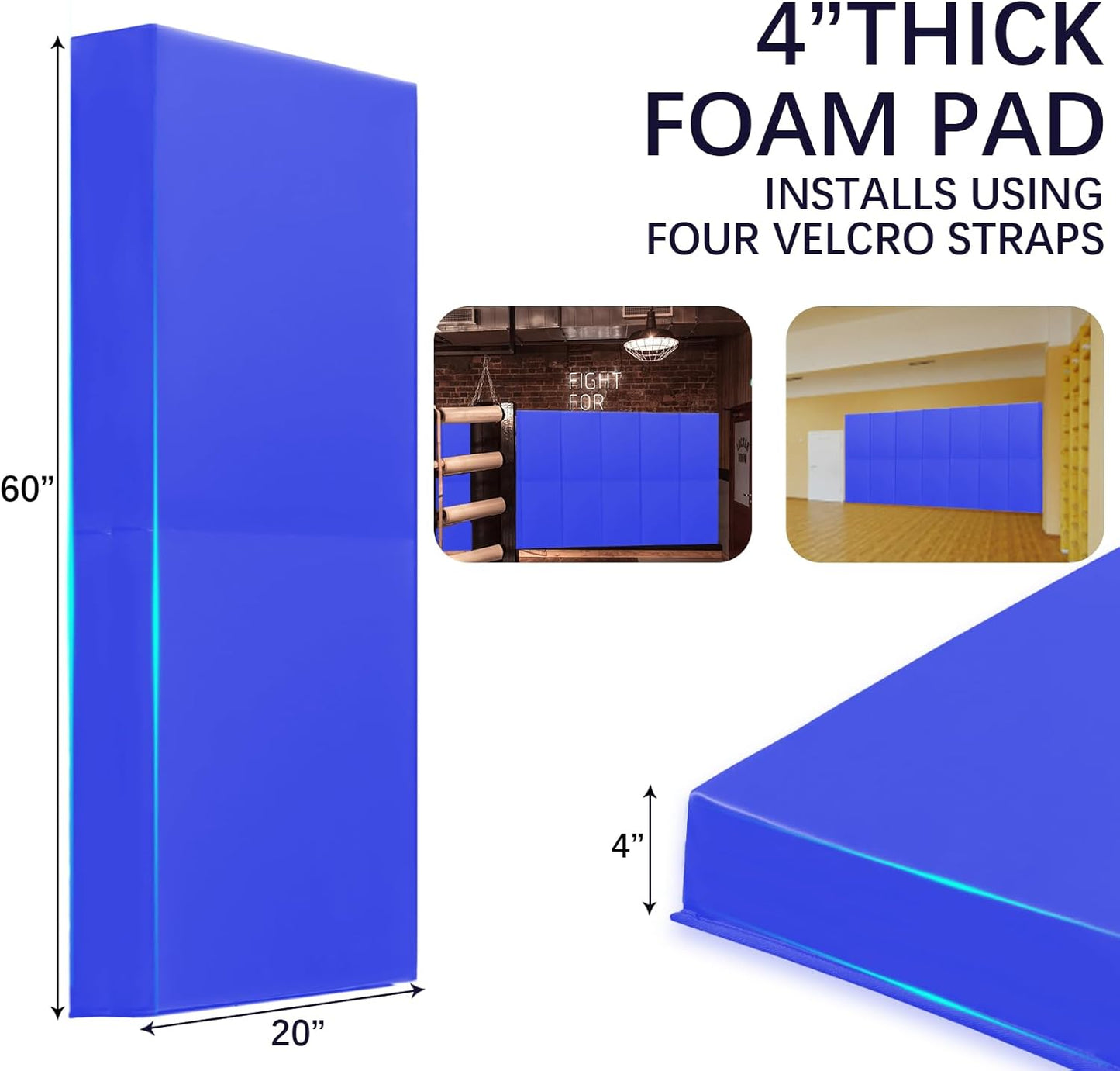 PROGOAL 60"/72" High Gym Wall Padding 2"/4" Thick Foam Basketball Court Wall Mount Protector for Garage Taekwondo Babyroom - Durable Waterproof Anti-Cushion