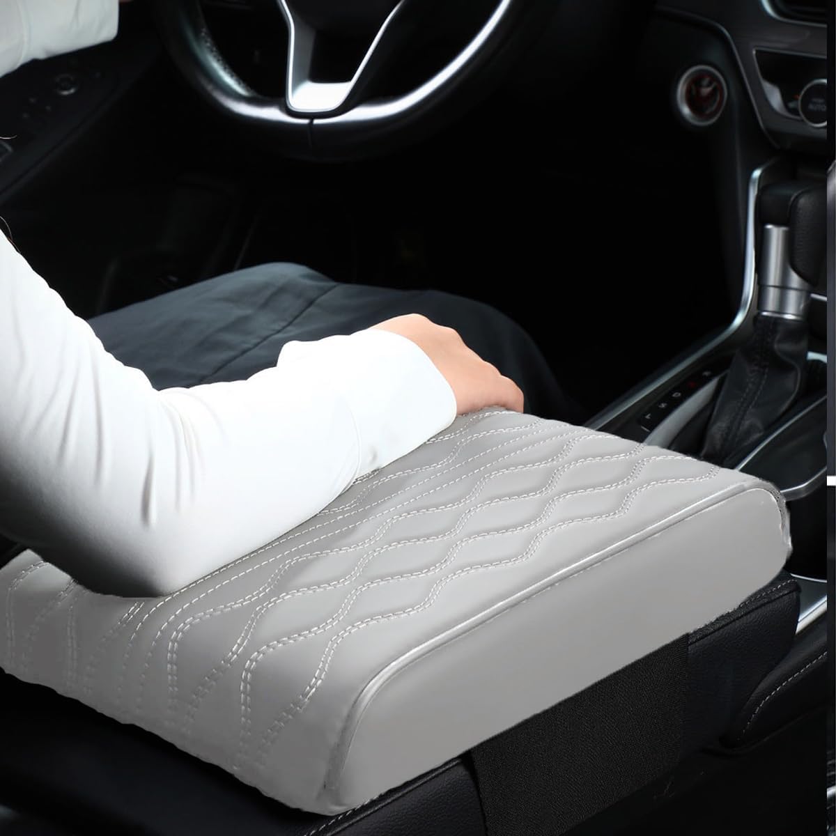 Car Center Console Cover, Memory Foam Car Armrest Cushion, Beige Auto Arm Rest Pad, Leather Arm Rest Covering Car, Hand Rest Pillow for SUV/Truck/Vehicle (Gray)