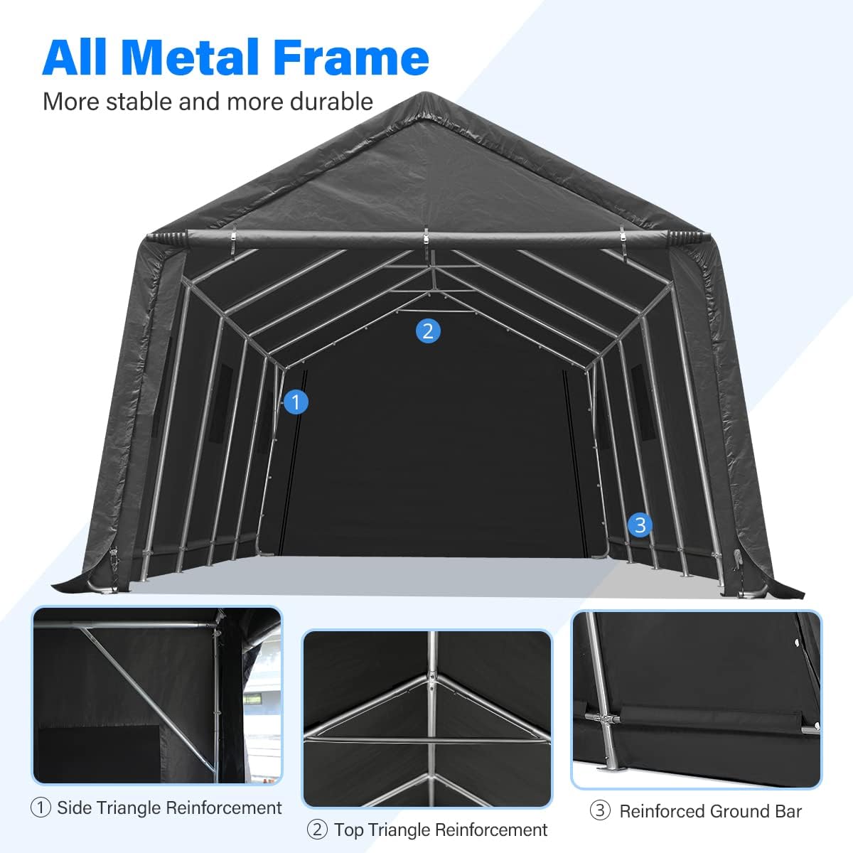 ADVANCE OUTDOOR 13x20 ft Garage Tent Carports with 2 Roll up Doors & Vents Outdoor Portable Storage Shelter for Vehicle Truck Boat Anti-UV Snow Resistant Waterproof, Gray