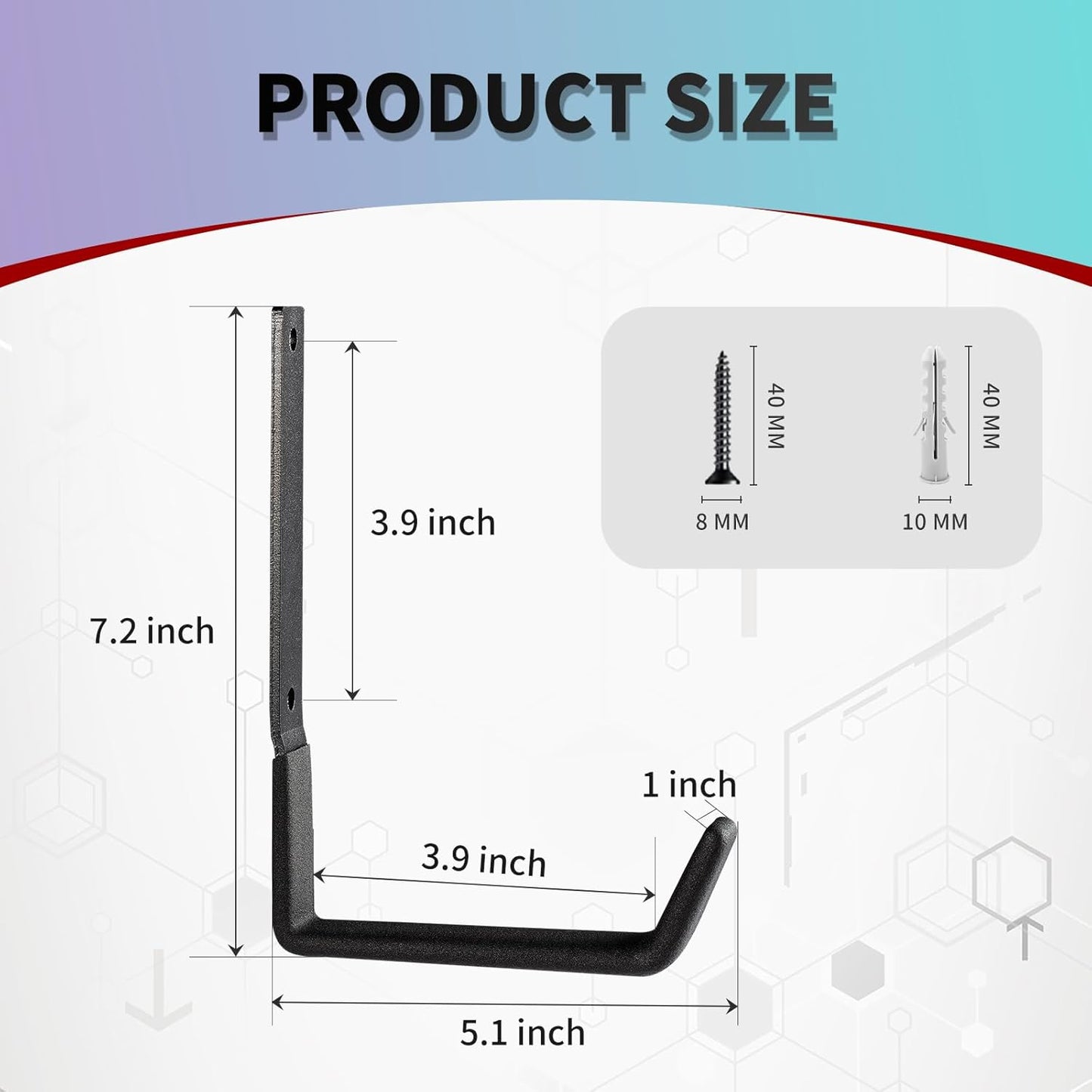 Heavy Duty Wall Hooks, Utility Hooks, Tool Organizer - Large Steel U Hooks for Garage & Garden, Hose Hanger (2 Pack)