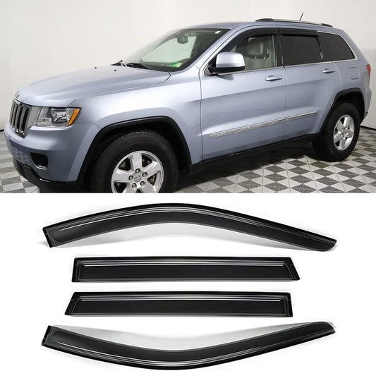 94252 Side Window Visor Wind Vent Deflector Rain Guard fit for 2011-2021 Jeep Grand Cherokee,4 pcs Outside Mount Tape-on Shatterproof Dark Smoke Window Shades
