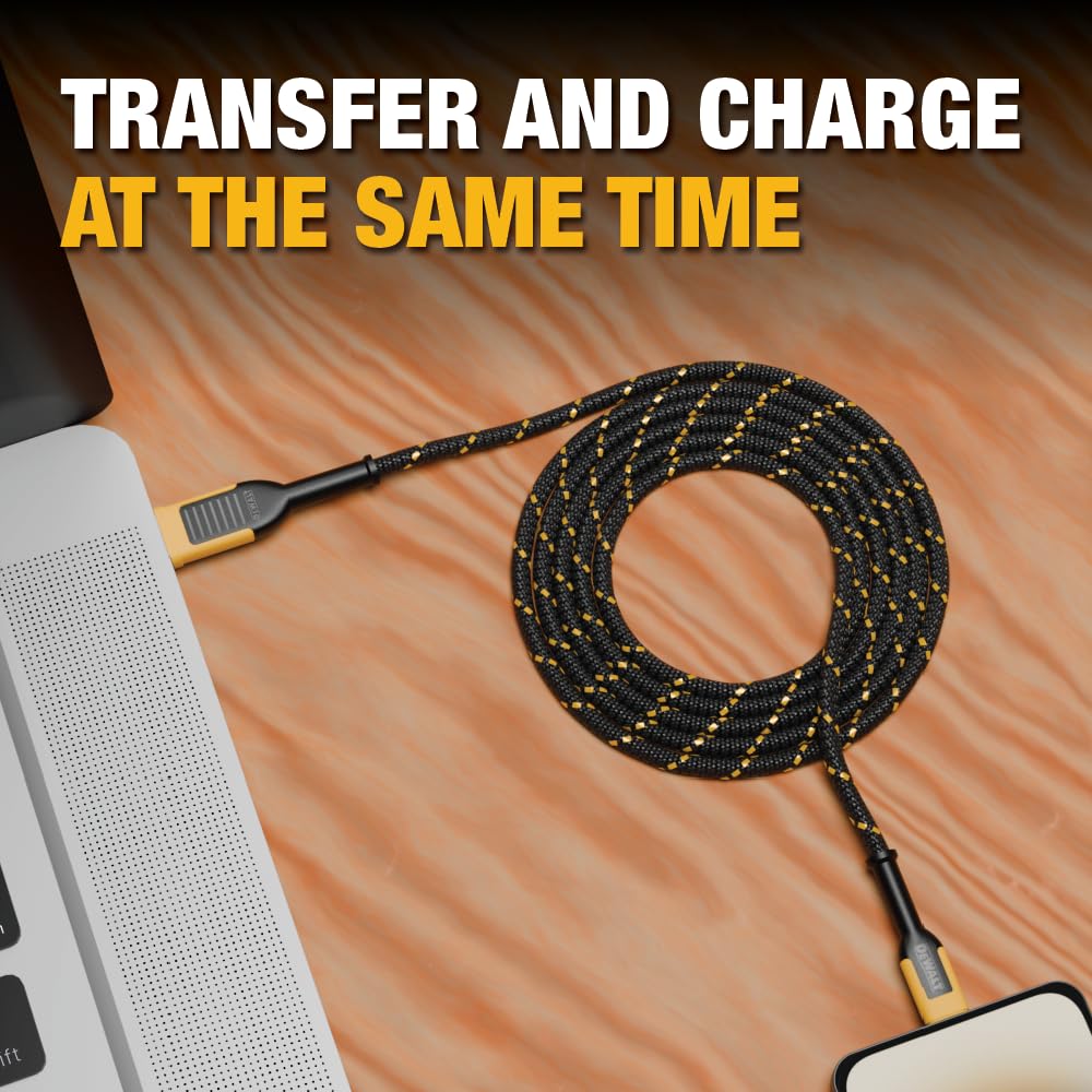 DEWALT Heavy Duty USB A to Lightning Cable [Apple MFi Certified] Durable iPhone Charger, Lightning Cables, Fast Charging iPhone Charger Cord Compatible w/iPhones 14/13/12/11 Pro Max iPad AirPods, 6FT