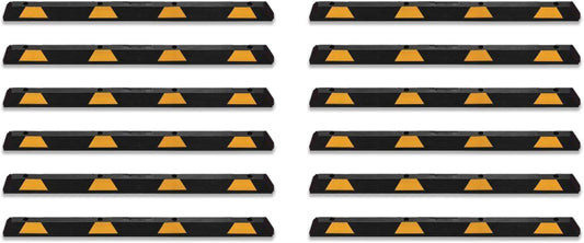 Zento Deals Rubber Parking Curb Garage Car Stopper - Parking Wheel Stopper Block 72” Wide Easy to Install, Black/Yellow Reflective Parking Block; for Car, Truck, Trailer and RV (Black/Yellow 12pack)