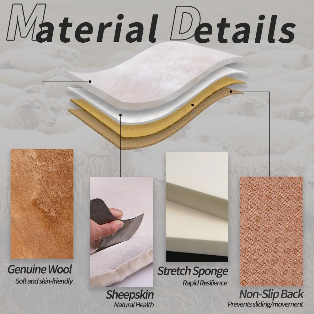 LLB Genuine Sheepskin Car Seat Cushion Seat Covers for Cars Trucks SUV Comfort Seat Protector Pad for Car Driver Seat Car Accessories for Women Office Chair Car Decor (Khaki, Front Seat Cushion-1 Pc)