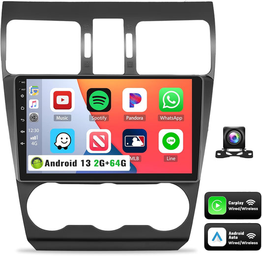 UNITOPSCI 2G+64G for Subaru Forester WRX Impreza 2013-2015 Radio Android 13 Car Stereo Wireelss Apple CarPlay Android Auto 9 Inch Touchscreen WiFi GPS Navi Bluetooth FM/RDS HiFi Audio + Backup Camera