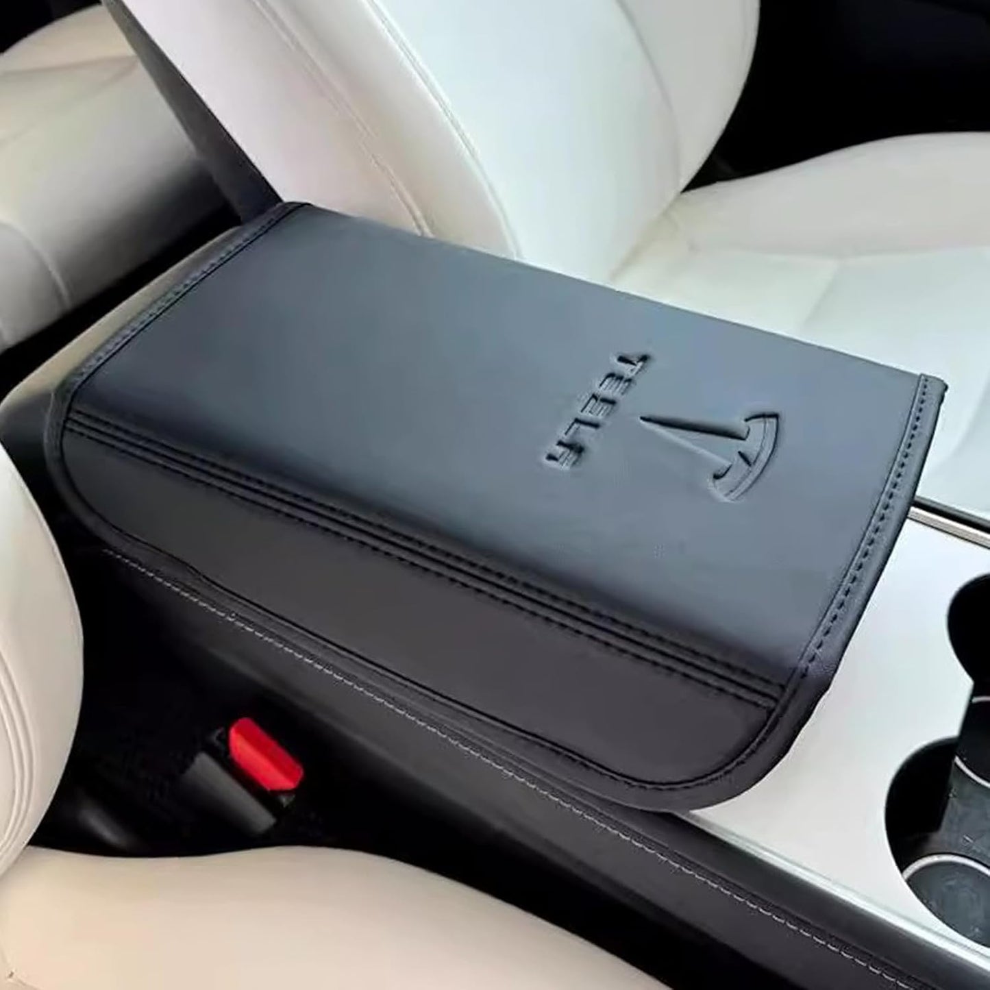 Car Armrest Cover for Tesla Model 3 Y Leather Center Console Armrest Box Cover Anti-Scratch Protector Pad Interior Accessories for Tesla Model 3 Model Y 2017-2023