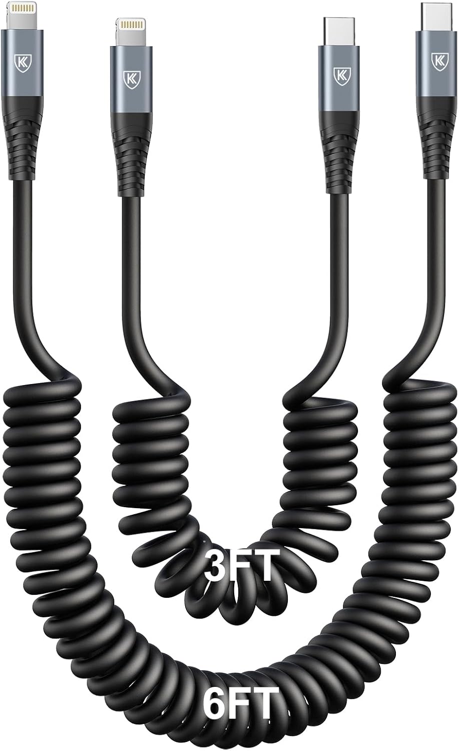 USB C to Lightning Cable [3FT+6FT], 2Pack Coiled iPhone Charger Cable Fast Charging for Car [Apple MFi Certified] Short USBC iPhone Cord Compatible with iPhone14/13/12/11 Pro Max/8/Plus/iPad/CarPlay