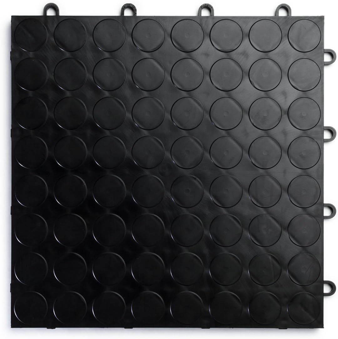 Big Floors RaceDeck CircleTrac, Interlocking Non-Slip Garage Flooring Tile, Durable, Modular, Heavy-Duty Copolymer, Easy Install (Black, 24 Pack of 12 x 12" Tiles)