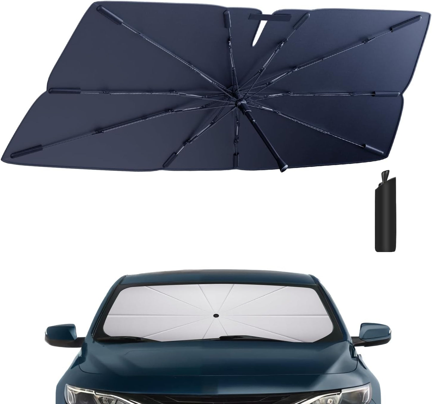 Windshield Sun Shade Umbrella Compatible with 2016-2025 Chevy Malibu Accessories: Custom Fit 210T Silver, Foldable Sunshade Front Window Sun Visor, Blocks UV Rays, Keeps Car Cool for LS, LT, RS