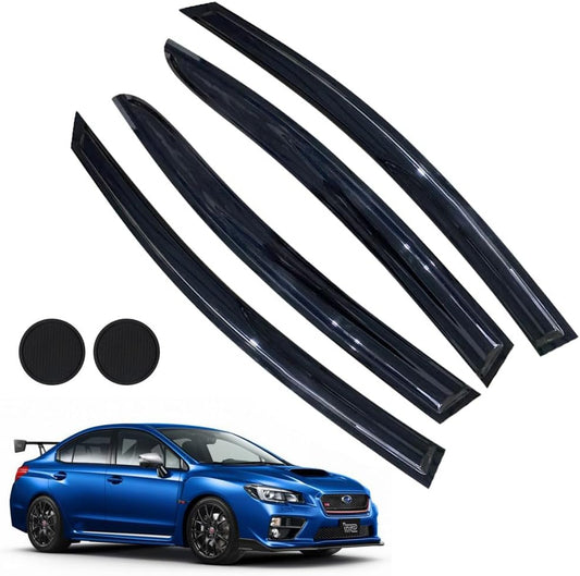 Rain Guards for WRX & WRX STi 2015-2021 Models, Tape-on Side Window Deflectors for WRX & WRX STi, Window Visors for Subaru Cars,for Subaru Car Accessories 4 Rain Guards ＆ 2 Car Coasters