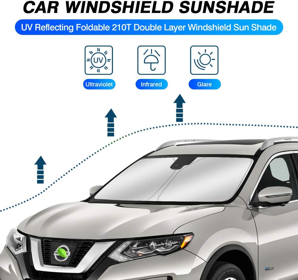 KUST Windshield Sun Shade for 2014-2020 Nissan Rogue (NOT for Rogue Sport & 2021 Rogue 3rd Gen. T33) Sunshade Foldable Window Sun Visor Protector Blocks UV Rays Keep Your Car Cooler