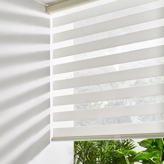 Persilux Cordless Zebra Blinds for Windows Free-Stop Window Blinds (30" W X 72" H, Cream) Dual Layer Light Control for Day and Night, Light Filtering Sheer Shades for Home, Easy to Install
