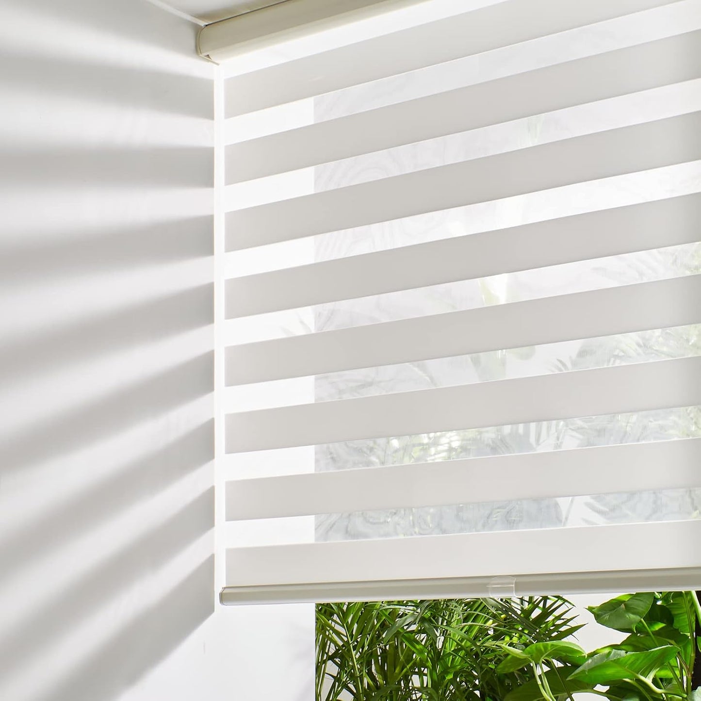 Persilux Cordless Zebra Blinds for Windows Free-Stop Roller Windows Shades (46" W X 72" H, Cream) Dual Layer Light Control for Day and Night, Light Filtering Sheer Shades for Home, Easy to Install