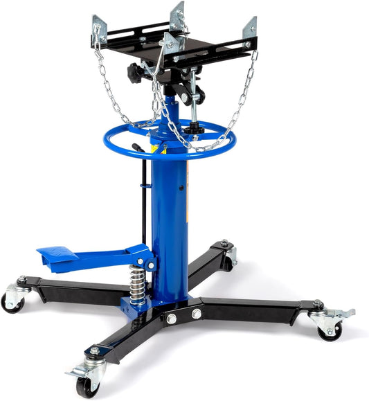 TUFFIOM Transmission Jack, 1100 lbs 1/2Ton Hydraulic 2-Stage High Lift Vertical Telescoping Floor Jack Stand, 34" to 68" Lifting Range, w/Pedal, 360° Swivel Wheels, Garage/Shop Lift Hoist, Blue