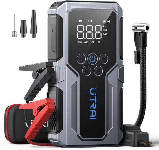 Car Jump Starter with Air Compressor, UTRAI 4000A 150PSI Car Jump Starter 12V Car Jumper Starter Portable Car Starter with LED Lights Jumper Cable, Storage Case (8.5L Gas/6.5L Diesel)