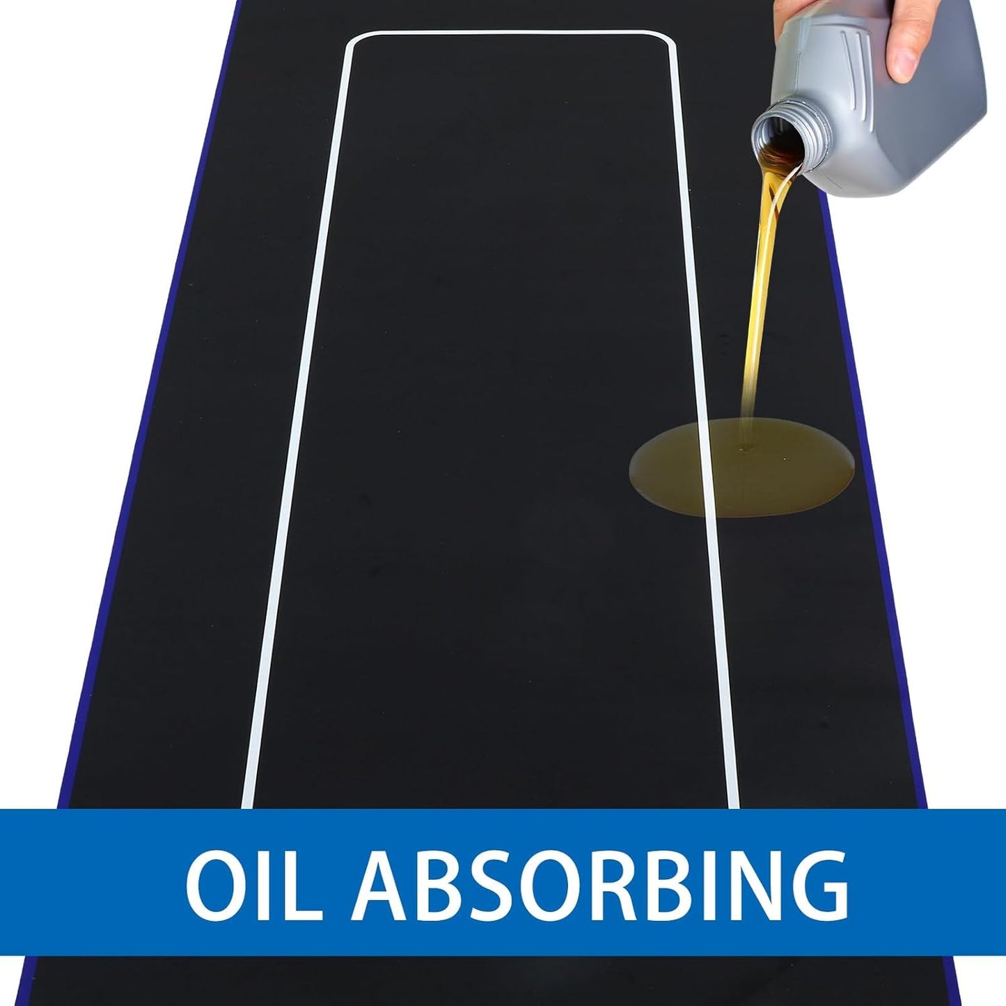 Motorcycle Mat 98 x 31 Inch Garage Floor Rug Washable Parking Mats for Garage Floors Non Slip Oil Absorbent Pad Rubber Backing Layer Protects Floor from Spills Drips Stains (Frame Style)