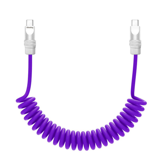 chubbycable Curly Chubby - Retractable Fast Charging Cable 240W Coiled Charger Cord for Car Durable USB-C Cable for Phones, Tablets and More, Purple, Type-C to Type-C, 1.3FT-2.3FT