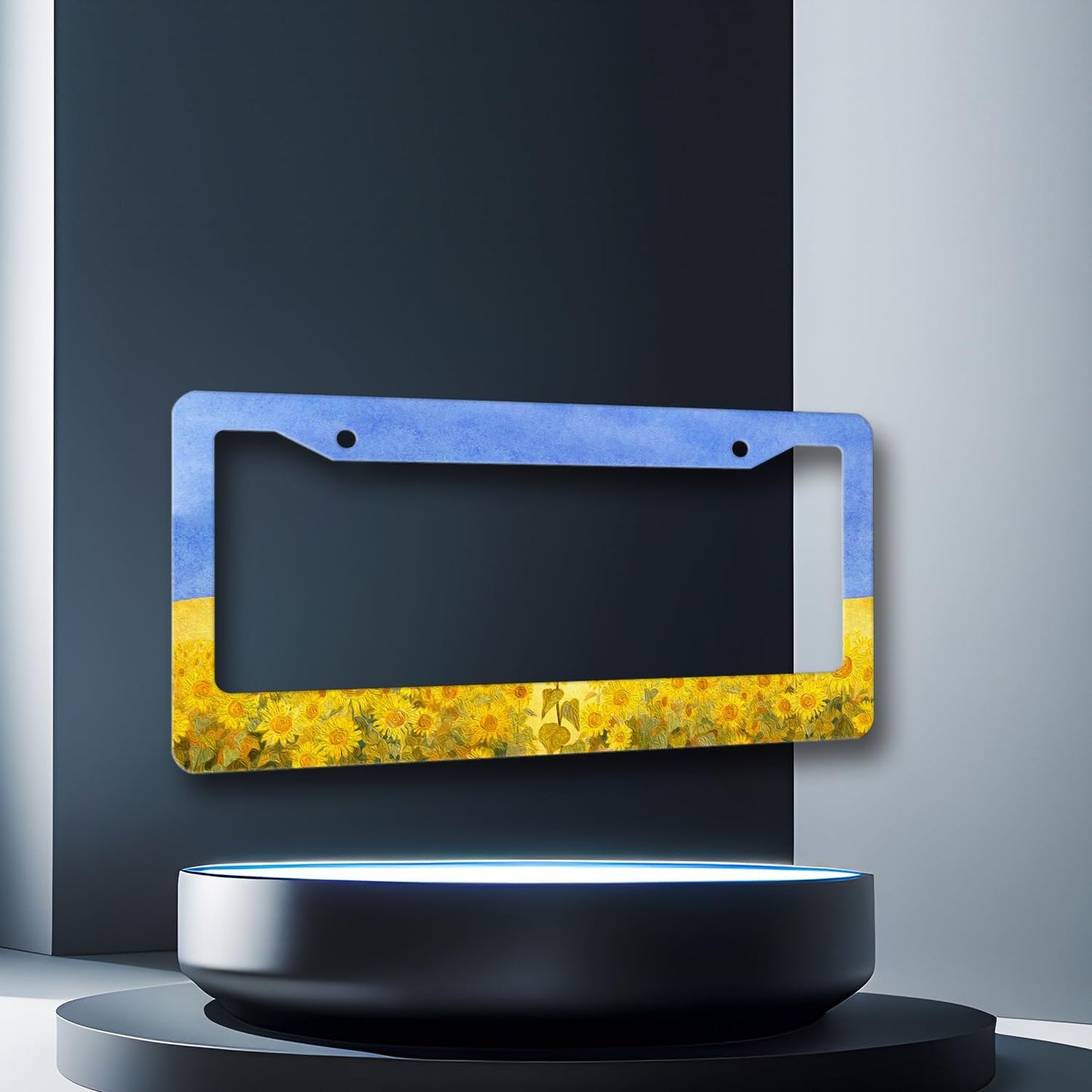 Sunflowers License Plate Frame Watercolor Yellow Floral License Plate Holder Colorful Stainless Steel Flowers Car Accessory Funny License Plate Decoration Size 12.2"x 6.2" with Screws