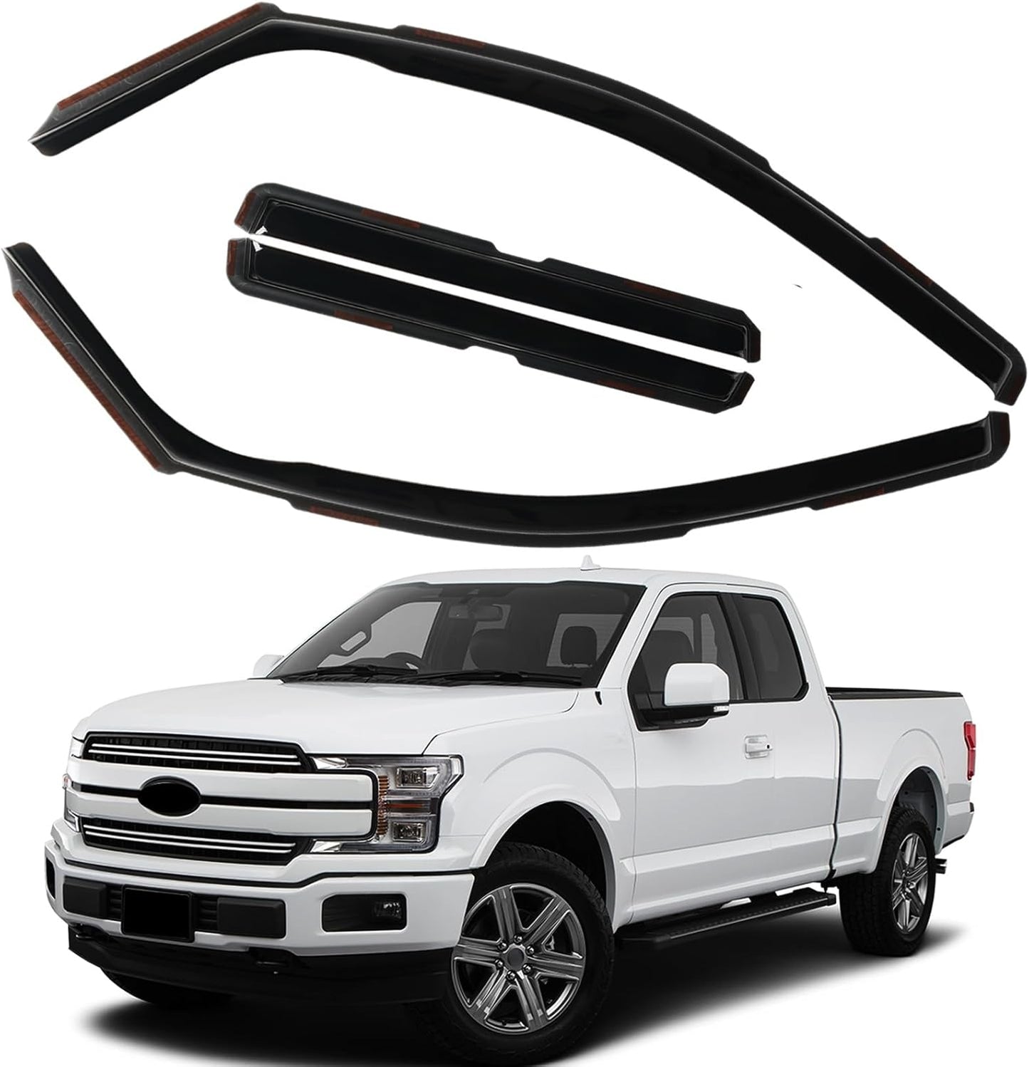 in Channel Rain Guards Fit for 2015-2020 Ford F150 Super Cab, 17-20 F150 Raptor, 2017-2023 F250 F350 F450 F550 Extended Cab Window Wind Deflectors, Vent Window Visors Shades