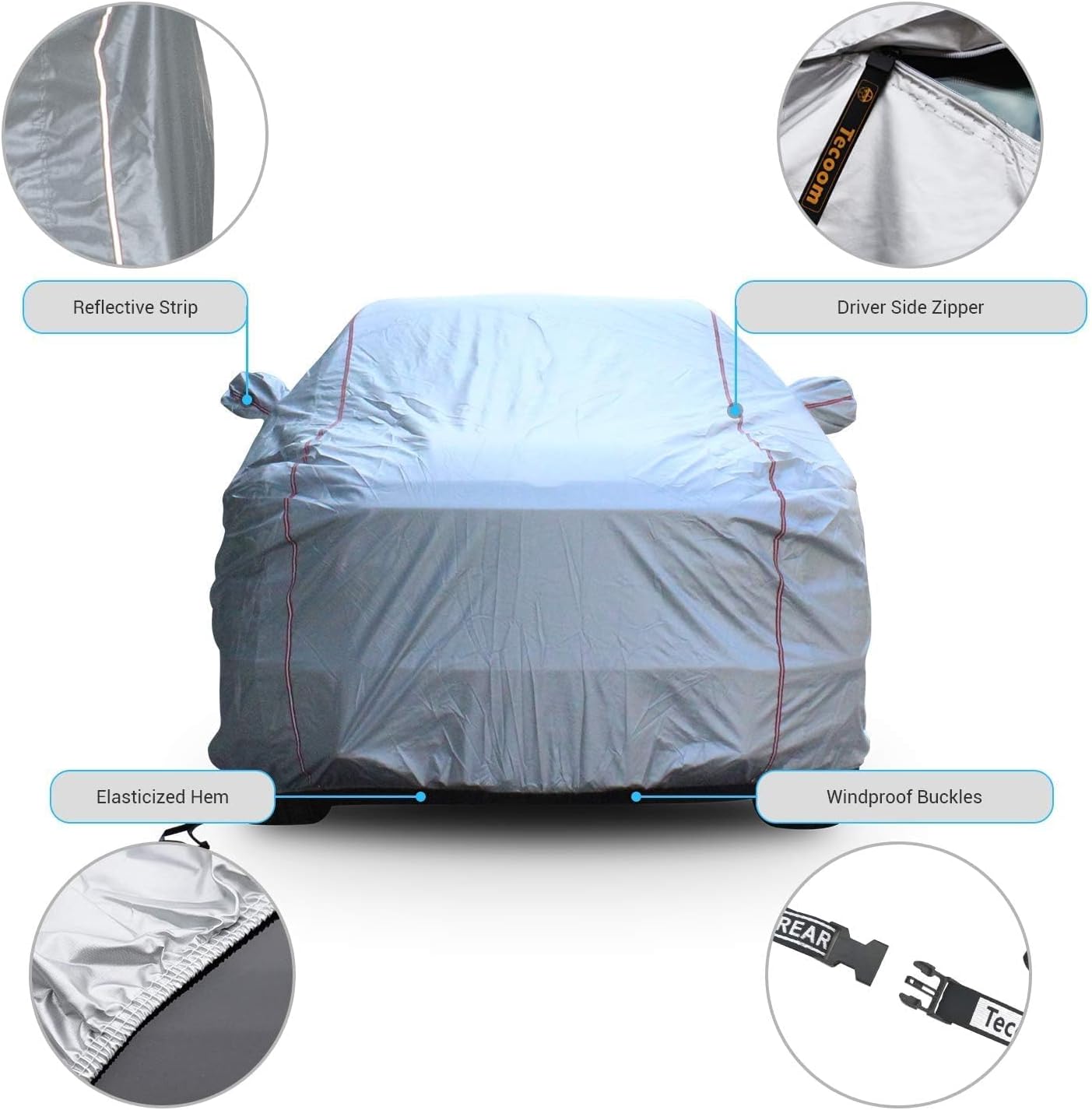 Tecoom Hard Shell Truck Car Cover Waterproof Windproof Zipper Design with Strap Buckle Antenna Patch for All Weather Outdoor Fit for Ford Ram Silverado Toyota Tundra GMC Sierra Truck Length Up to 252"