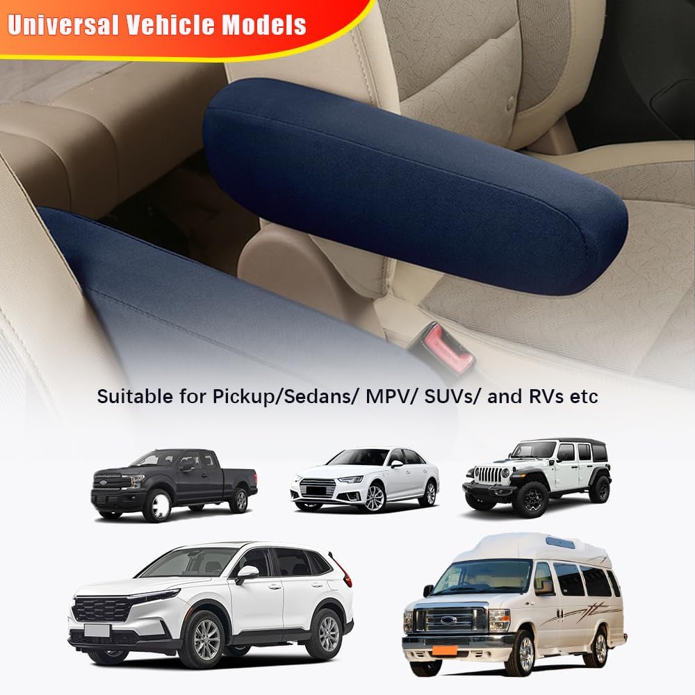 2PC Car Front Seat Armrest Covers,Universal Size Seat Arm Rest Cover,Flat Cloth Fabric Armrest Cover,Car Interior Accessories(Navy Blue,1Pair)