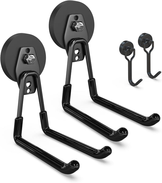 3-H Heavy Duty Magnet Garage Hooks 2 Pack, Extra Large Strong Magnetic Hooks for Hanging Cordless Power Drill, Utility Magnetic Tool Holder for Metal Cabinet, Steel Pegboard, Toolbox, Garage(Black)