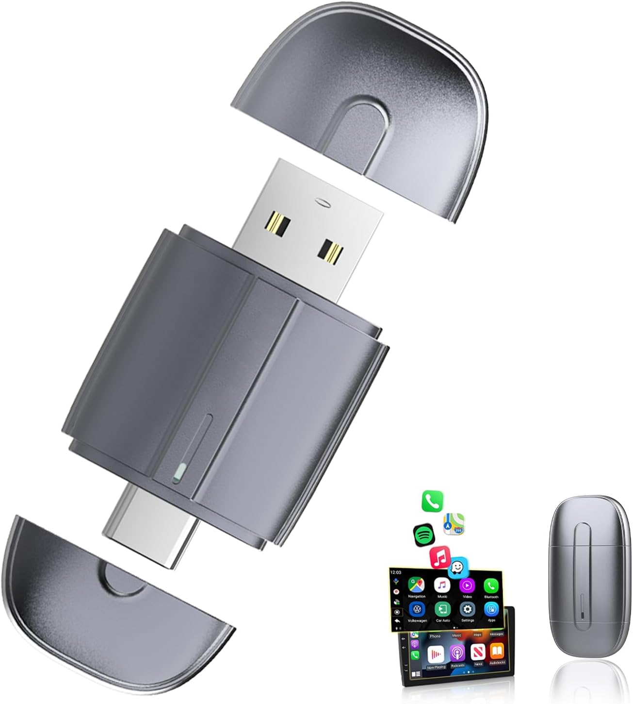 Wireless CarPlay Adapter for Apple, Easy to Upgrade Wired CarPlay to Wireless, Plug & Play, Mini Size with USB A & Type-C, Bluetooth Wireless Control Adapter for Cars from 2017 and iOS 10+ (Silver)