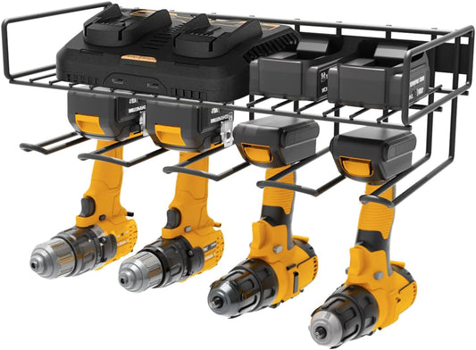 UNITEDPOWER Wall Mounted Power Tool Organizer Holder, Heavy Duty Utility Storage Rack With Shelf for Battery Powered Hand Tools, Workshop, Shed, Garage, Home