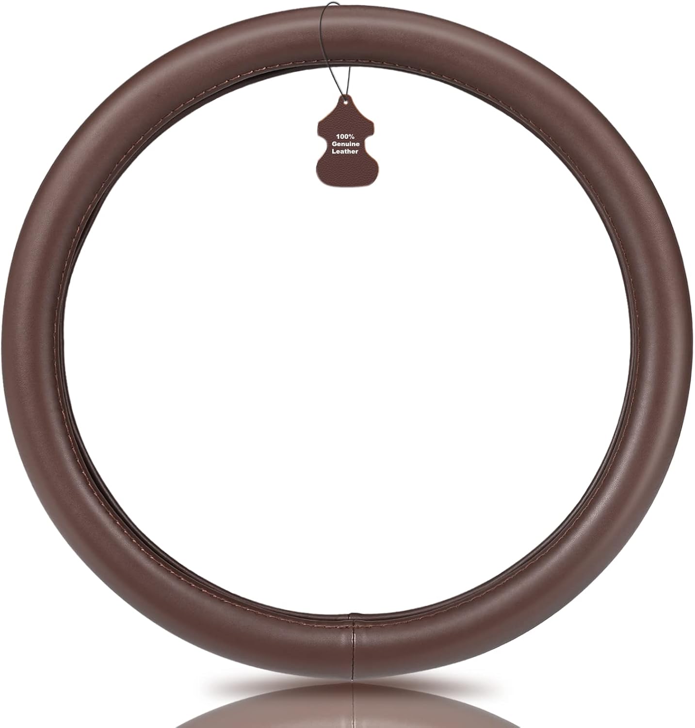 Haokay Heavy Duty Pure Cowhide Steering Wheel Cover, Genuine Leather Steering Cover Brown Leather Steering Wheel Cover with 15 Inches Universal Fit (Brown-1)