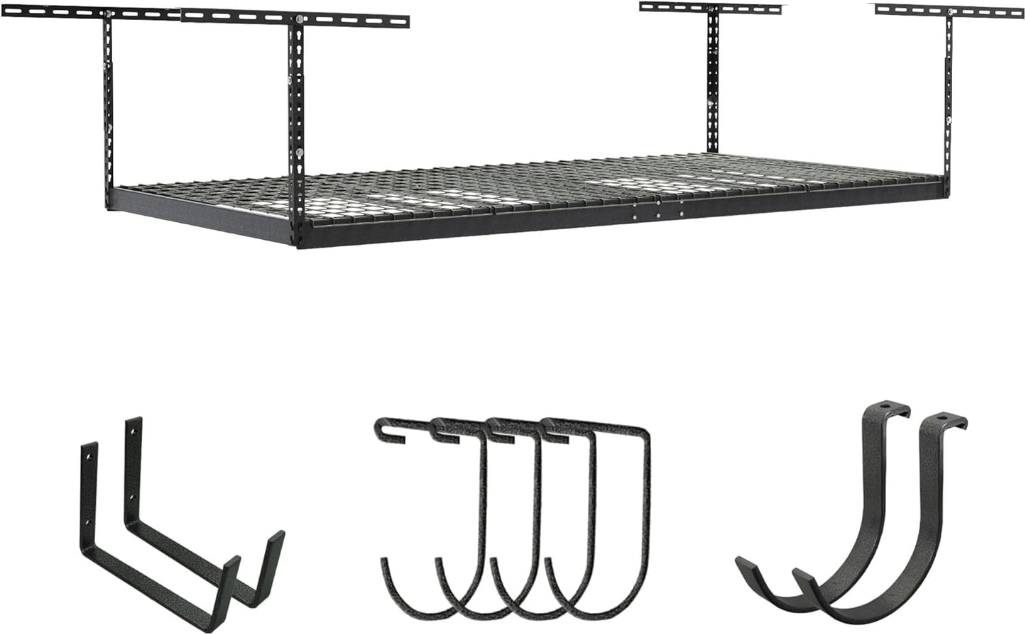SafeRacks Overhead Storage Rack - Heavy Duty, 600 lb Capacity, Adjustable, Ceiling Mount for Garage 4x8 Hammertone (12"-21")