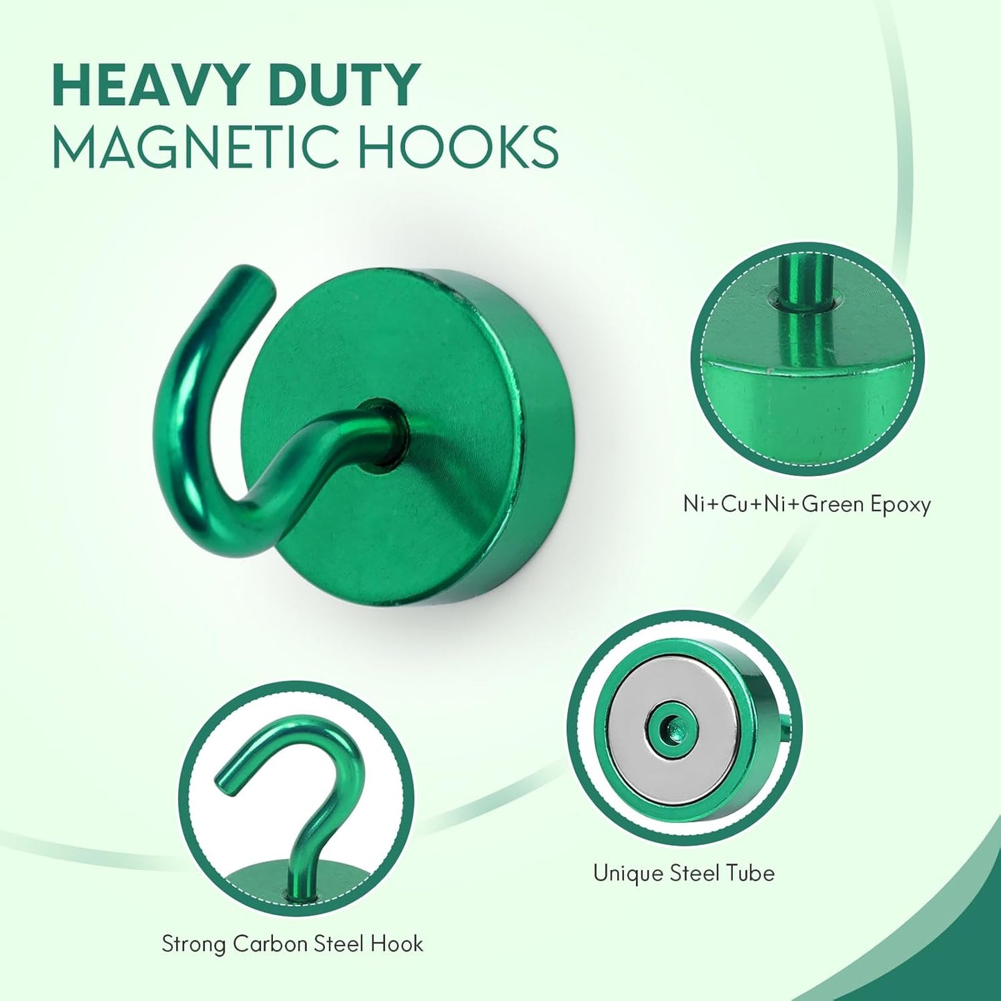Neosmuk Magnetic Hooks, Cruise Ship Essentials, 40lb+ Heavy Duty Magnetic Hooks for Cruise Cabins, Refrigerator, Grill, Hanging, and Travel | Extra Strong Must-Haves Magnet Hook,Green,Pack of 10