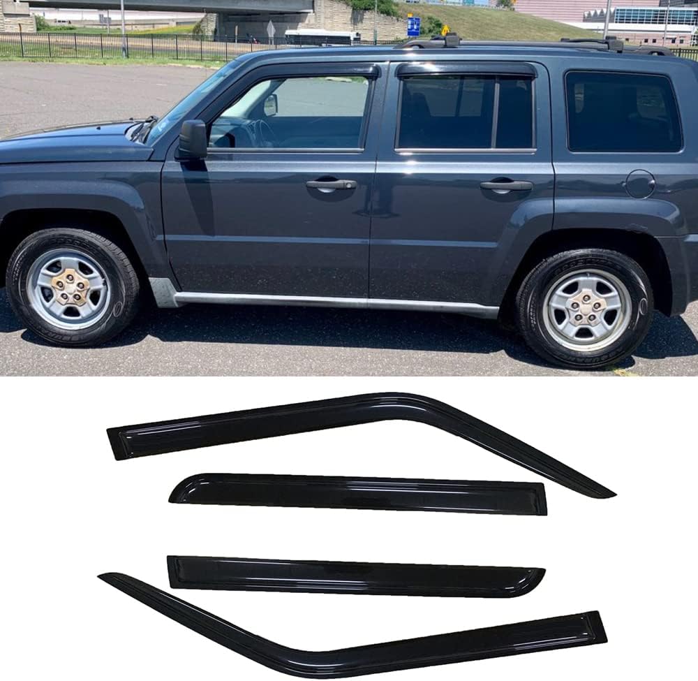 94359 Side Window Wind Deflector,4pc Outside Mount Style Nice Sun Rain Guards Set,Dark Smoke Window Visor fit for 2007-2018 Jeep Patriot