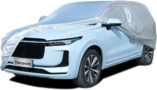 Tecoom Hard Shell Breathable Material Door Shape Zipper Design Waterproof UV-Proof Windproof Car Cover for All Weather Indoor Outdoor Fit 191-205 Inches SUV