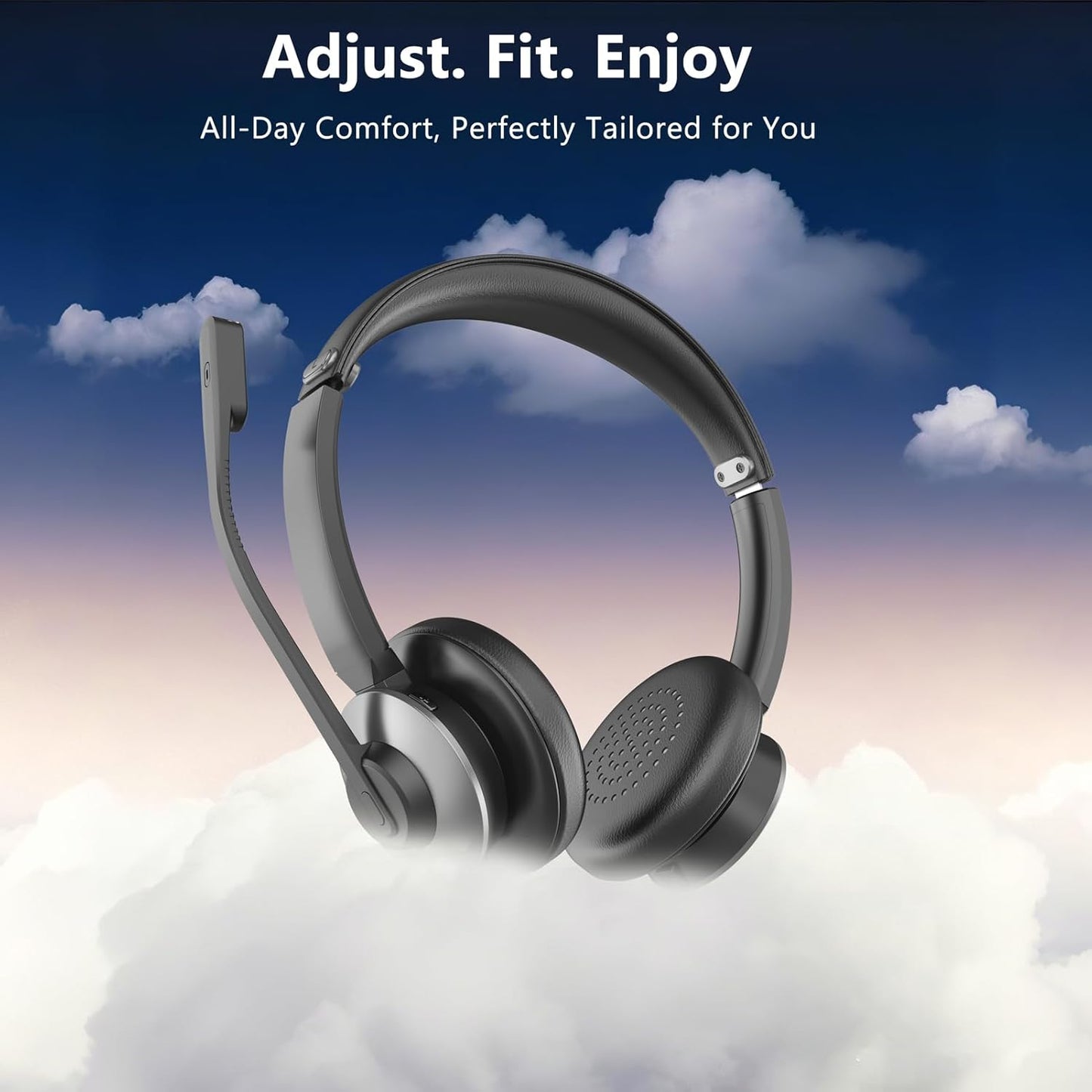 Bluetooth 5.3 Headset, Wireless Headset with Mic for Work, Wireless Headphones with Mic Noise Cancelling & USB Dongle, 26H Working Time & Mute Function, Fit for PC/Laptop/Office/Call Center/Zoom/Home