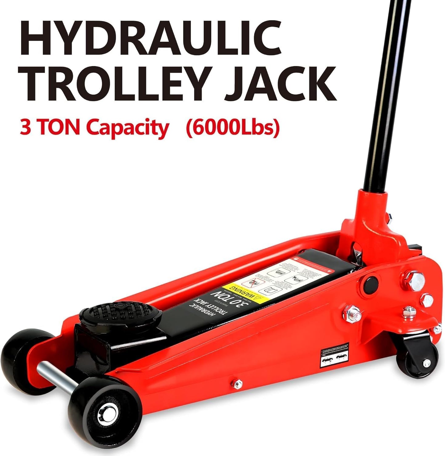 3 Ton Low Profile Floor Jack, Heavy Duty Floor Jack with Single Piston Quick Lift Pump, Steel Car Jack Adjustable Height 5.1"-20", Hydraulic Trolley Floor Jacks 3 Ton/6000 LB Capacity, Red