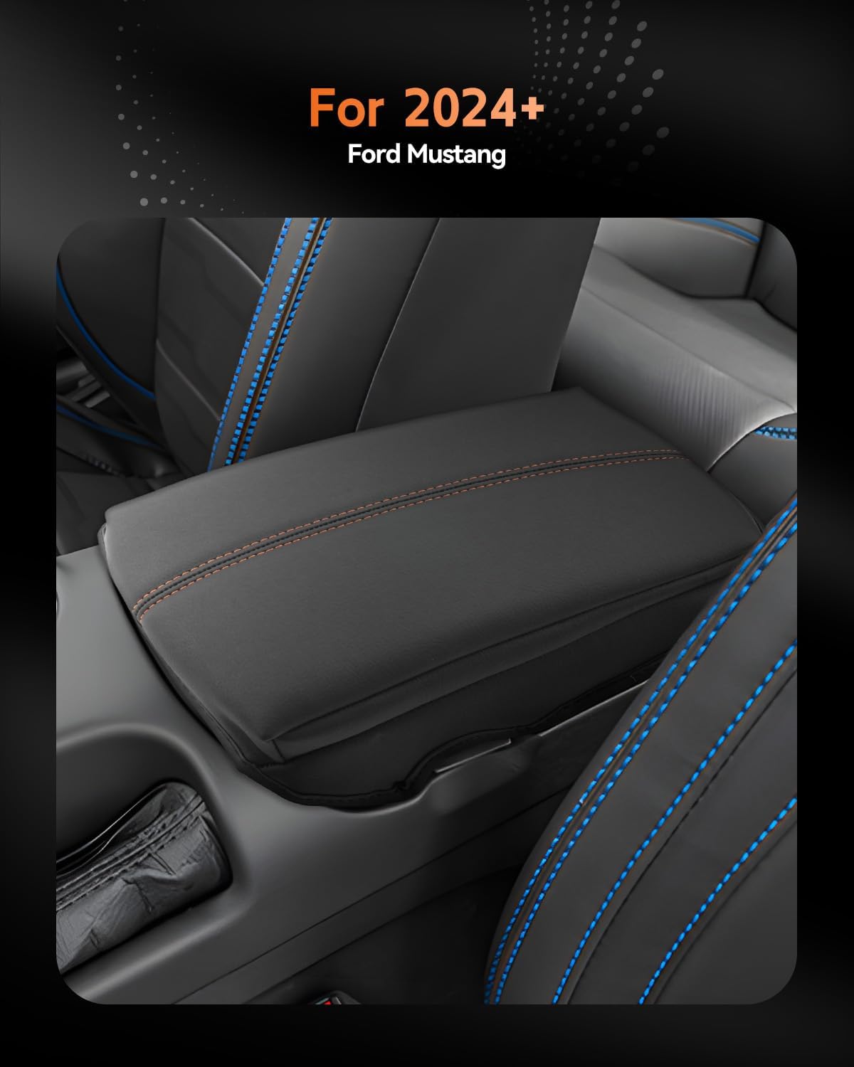 CDEFG for Ford Mustang 2024-2025 Center Console Cover Armrest Box Cover for Mustang 2024 2025 Accessories Console Arm Rest Protector Thickened Orange Line