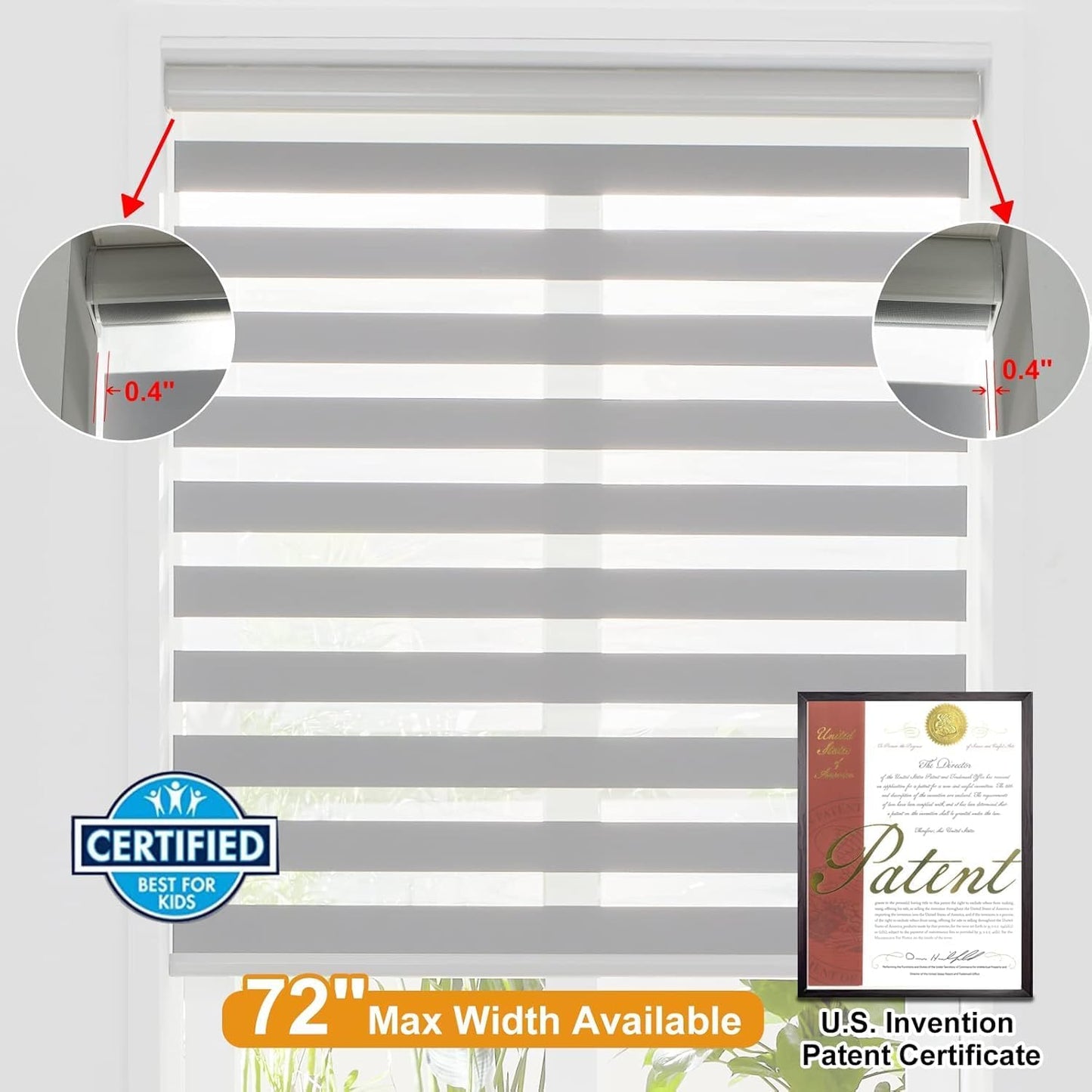 Persilux Cordless Zebra Blinds for Windows (35" W X 72" H, Grey) Free-Stop Dual Layer Roller Windows Shades for Day and Night, Light Filtering Sheer Shades for Home, Easy to Install
