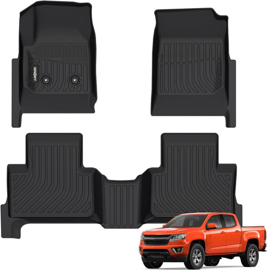 GINOWY-Floor Mats for Chevy Colorado 2015-2022 Crew Cab/GMC Canyon, TPE All Weather Protection Floor Liners for Colorado, Non-Slip Durable Waterproof Custom Fit Accessories, Black