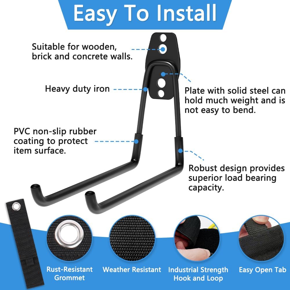 Garage Hooks Heavy Duty Hooks,7.4 inch Wall Mount Hanger Rack Garage Wall Heavy Duty Storage Hangers Wall Mount Organizer to Hang Chairs, Strollers,Power Tools, Garden Tools,Tire and More (4 pack)