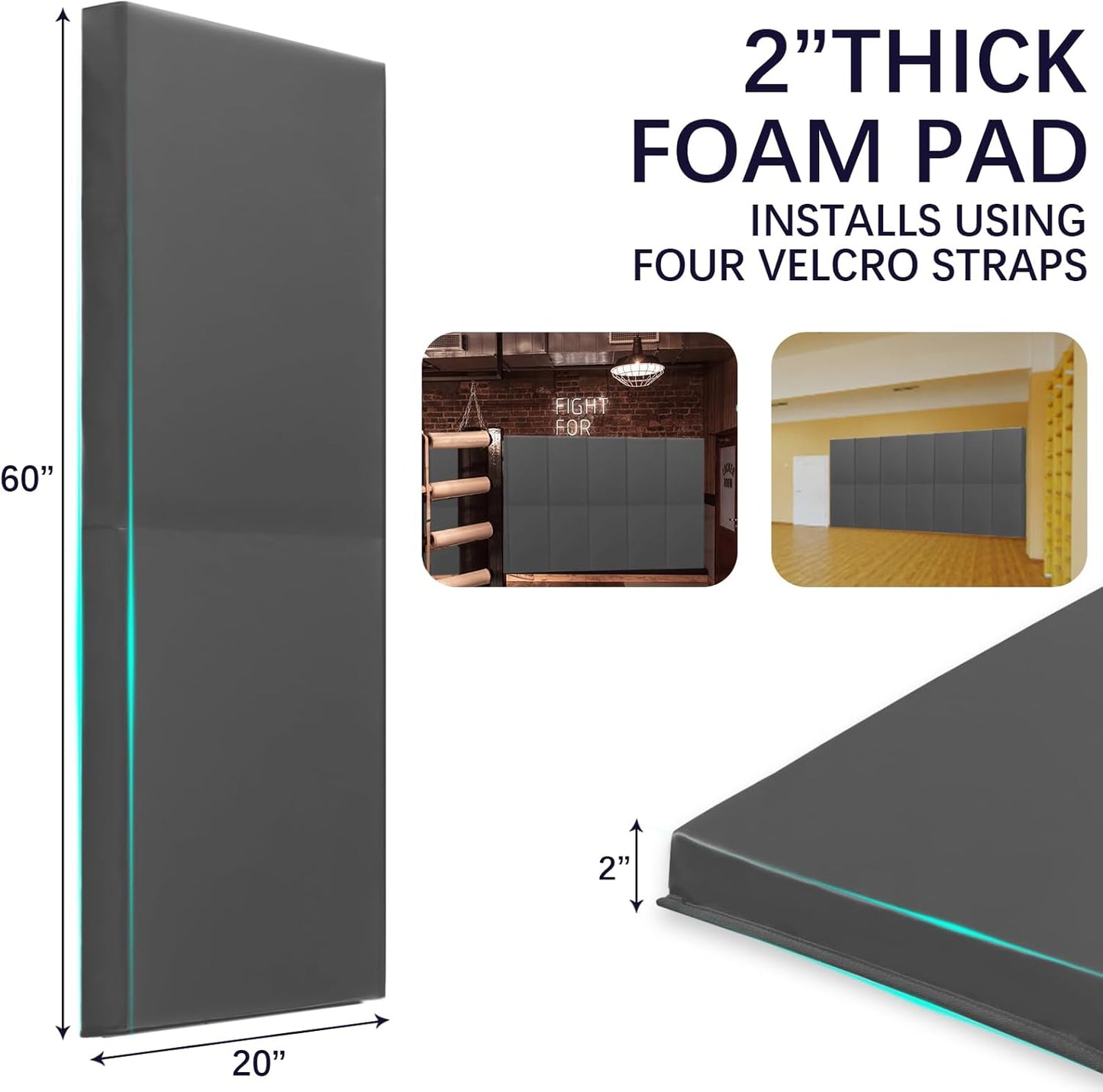 PROGOAL 60"/72" High Gym Wall Padding 2"/4" Thick Foam Basketball Court Wall Mount Protector for Garage Taekwondo Babyroom - Durable Waterproof Anti-Cushion